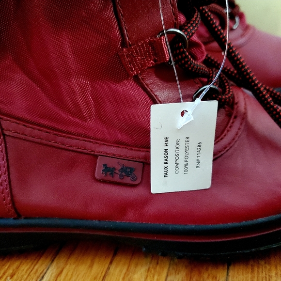 **RARE** Coach Sage Nylon Ruby Red Leather Winter Boots Sz 5.5B - Picture 10 of 11